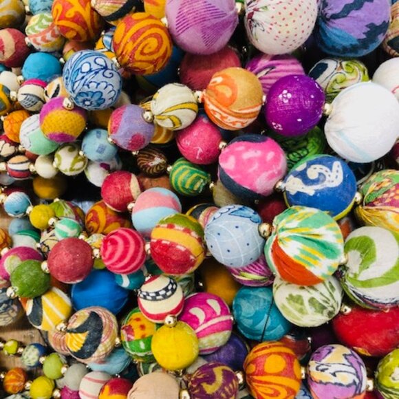 Fair Trade NWT 2 Strand Boho Necklace Handmade Upcycled Kantha Fabric Recycled - Picture 7 of 16